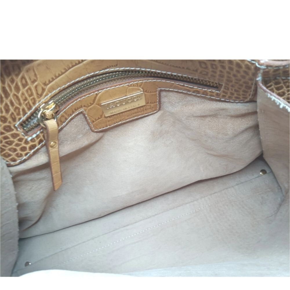 Lacucci Italian Leather Satchel Large Handbag Bag Crocodile Embossed Brown Tan - Picture 10 of 16